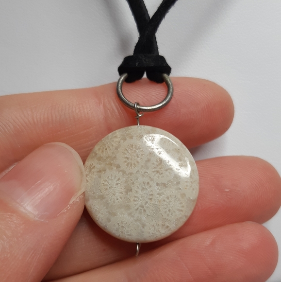 Sterling Silver Wire Wrap Fossilized Coral Necklace - Picture 3 of 6